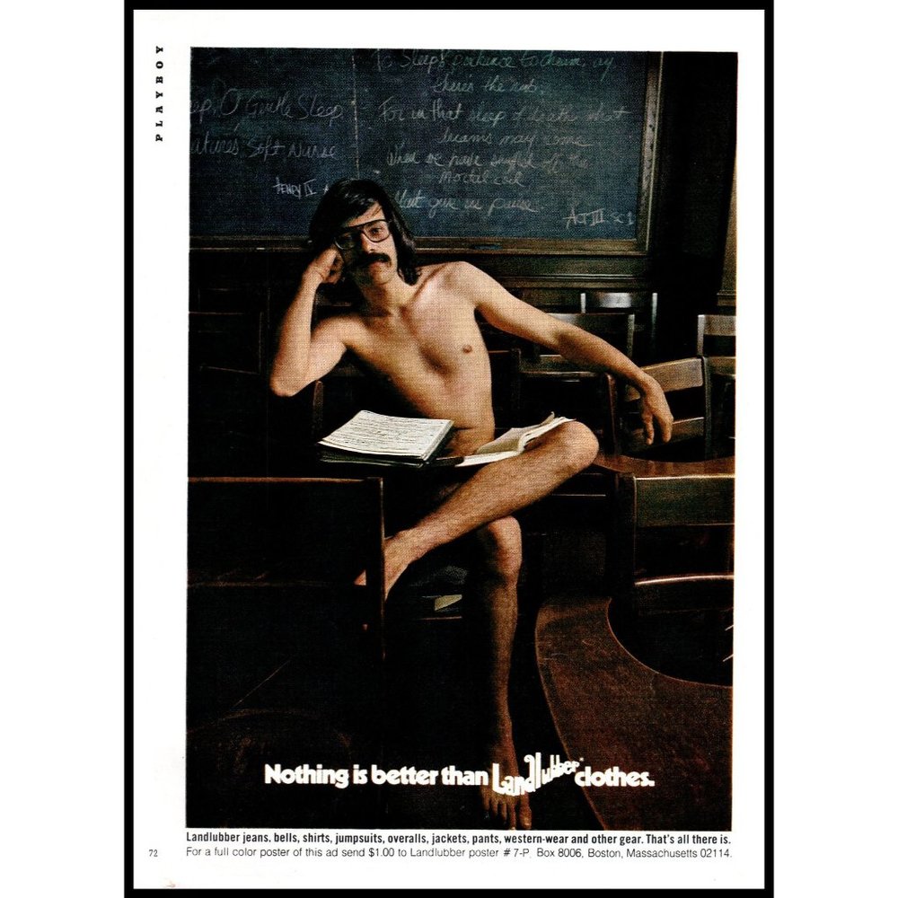 1971 Landlubber Clothes Vintage Print Ad Hippy Long Hair Classroom Desk Wall Art
